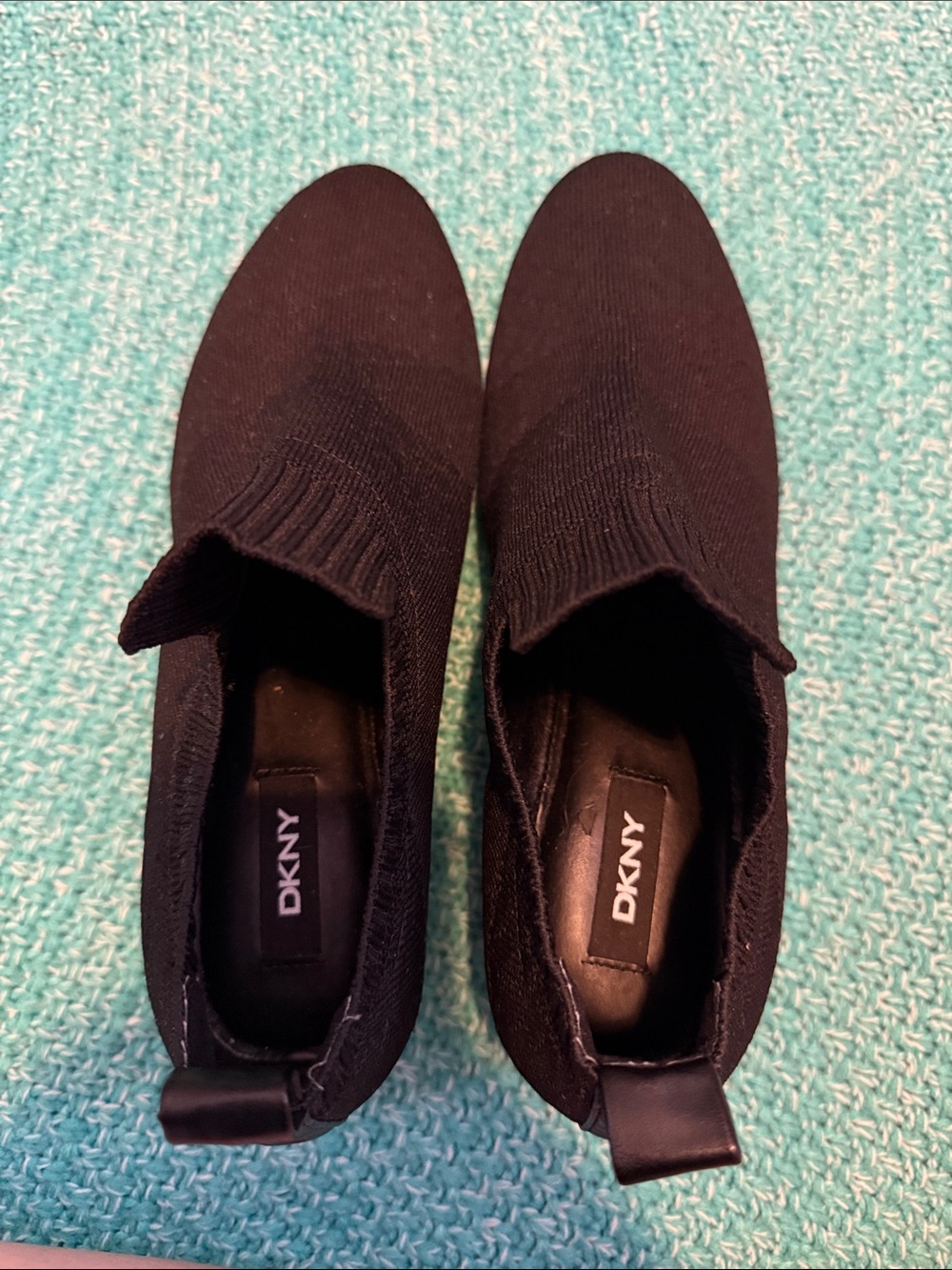 DKNY Black Knit Slip-On Sneakers with White Platform Sole - Picture 7 of 8